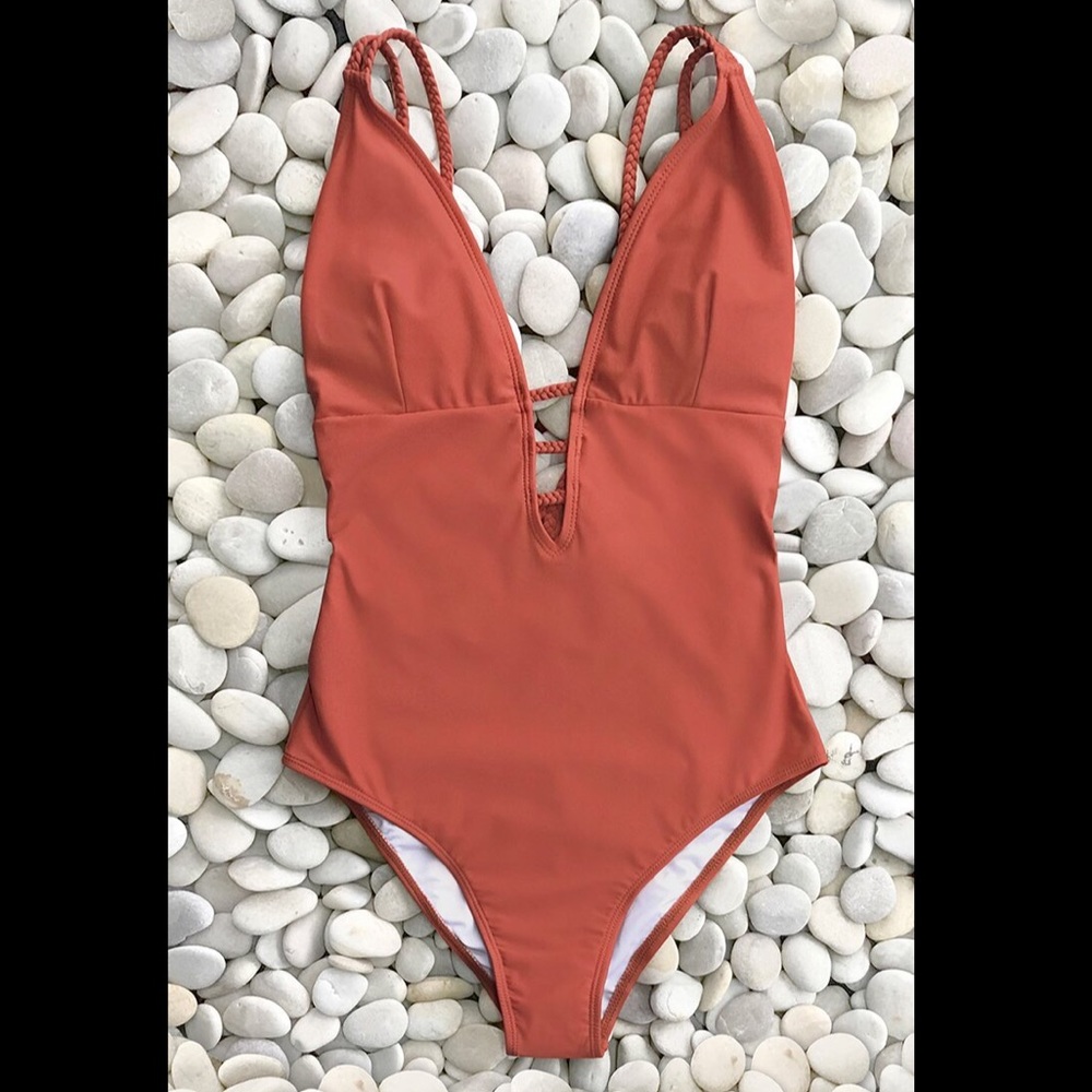 CUPSHE vibrant orange braided strap one piece